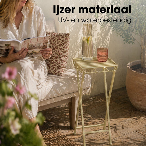 Mica Decorations Rosalie Planttafel voor Buiten - Plantenstandaard voor Kamerplanten 68 x 28cm - Inklapbaar - IJzer - Lichtgroen
