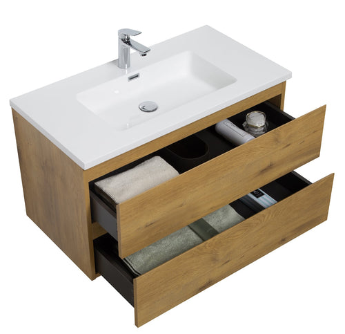 Badplaats Badkamermeubel Set Angela 90 cm – Eiken – Badmeubel met Wastafel