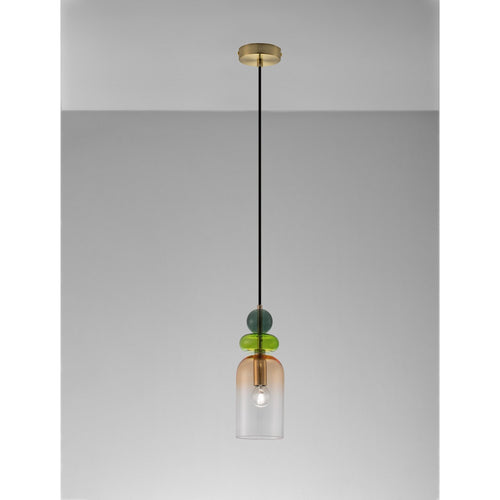 Nova Luce MURANO Slanke hanglamp voor aan het plafond, glanzend lichtgroen, donkergroen, oranje, zandgoud, E14, 1x5W