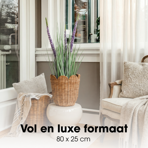 Mica Decorations Eremurus – Kunstgras in Pot – Realistische Nepplant Woondecoratie – Kunstplanten voor Binnen en Buiten – H80 x Ø25 cm – Groen, Paars