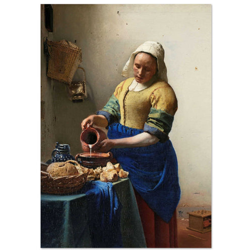 Artfulprints Poster met Lijst Johannes Vermeer -  Het melkmeisje   - A4 21x29.7 cm - Meerkleurig
