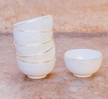 Chabi Chic Schaaltje - Empreinte - wit/goud - keramiek - Ø 9 cm x H 10 cm