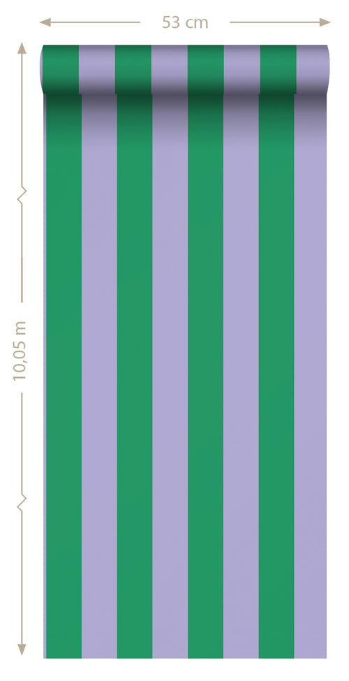 ESTAhome behang strepen groen en lila paars - 53 cm x 10.05 m - 139908 - vtwonen shop