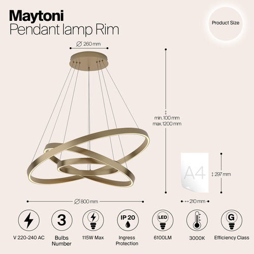 Maytoni - Hanglamp Rim - Messing - Ø80 - vtwonen shop