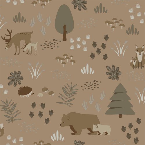ESTAhome behang bos met bosdieren beige bruin - 53 cm x 10.05 m - 139410