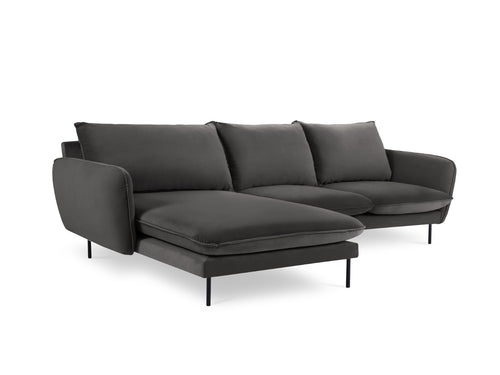 Cosmopolitan Design linker hoekbank Vienna 5-zits, flueel, donkergrijs - 170x255x95cm