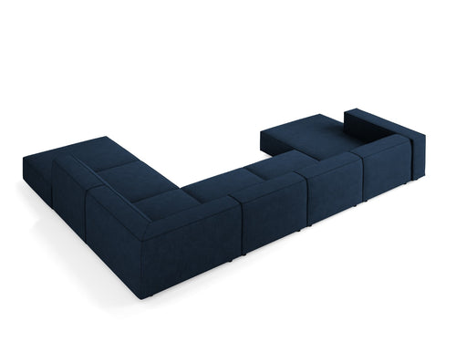 Cosmopolitan Design Panoramische hoekbank rechts Arendal 7-zits, chenille met ribbeleffect, koningsblauw - 262x364x70cm