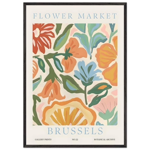 Artfulprints Poster met Lijst Flower market - Brussels   - 70x100 cm - Meerkleurig