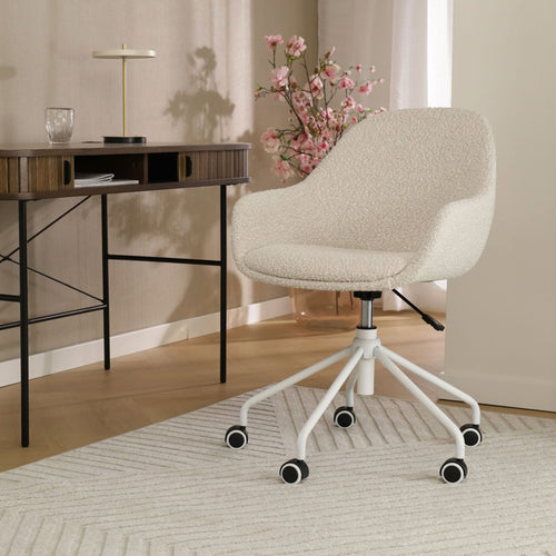 Nolon Nout-Mae Bureaustoel Bouclé Beige - Armleuning - Wit - vtwonen shop