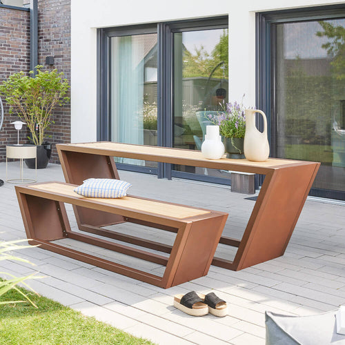 HOME DELUXE Stalen zitset KOBON Bruin - Made in Germany - 1 x bank + 1 x tafel - vtwonen shop