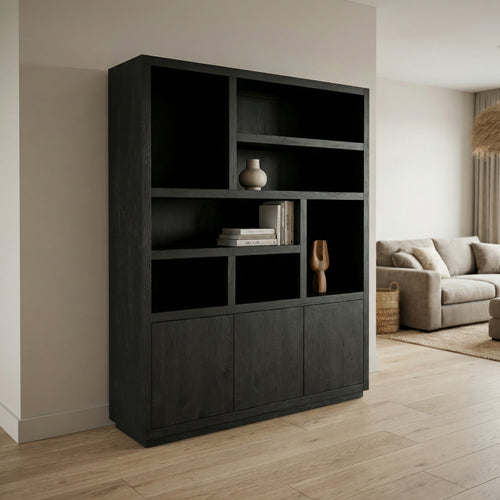 StarFurn Vakkenkast Brussel XL - Zwart Hout - 160x42x200cm