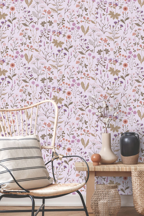 ESTAhome behang veldbloemen lila paars - 53 cm x 10.05 m - 139756