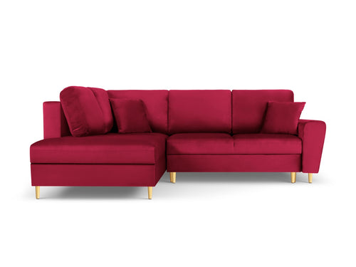 Cosmopolitan Design Uitklapbare hoekbank links met opbergdoos Kyoto 5-zits, flueel, rood - 194x243x88cm
