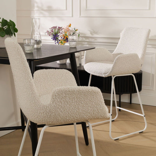 Nolon Nino-Eef Barkrukken Set van 2 - Bouclé Beige - Wit - 65 cm