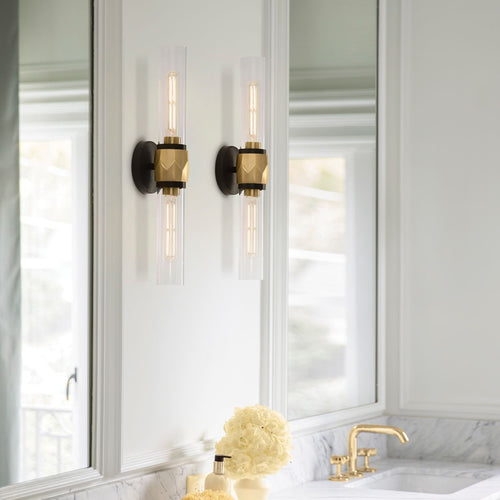 Badezimmer-Wandleuchte Modern Schwarz, Heritage Messing IP44 2x E27
