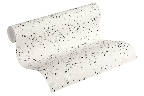 Livingwalls behang terrazzo wit, zwart en zilver - 53 cm x 10.05 m - AS-373942