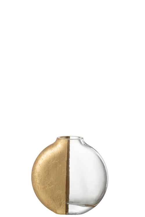 J-Line vaas Loa - glas - transparant/goud - small - 15.5 cm hoog