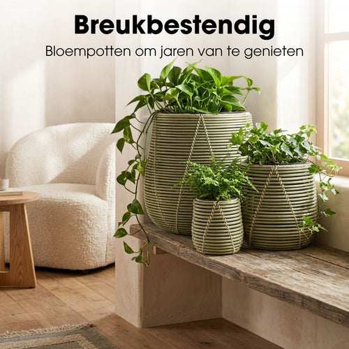 Mica Decorations Cancun Bloempot – Set van 3 – Plantenpot voor Bloemen en Kamerplanten – Bloempotten voor Buiten – Gerecycled Plastic – Lichtgroen