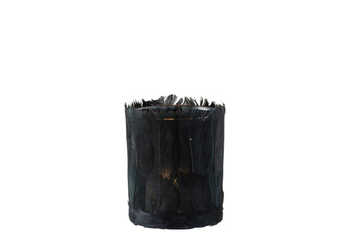 J-Line theelichthouder Veren - glas - zwart - small - 4 stuks
