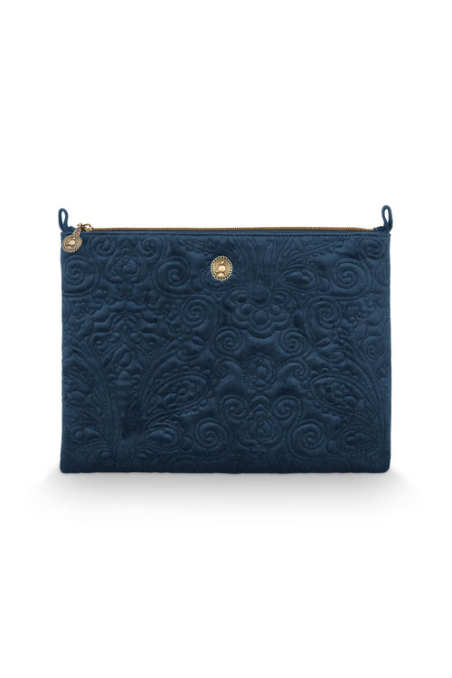 Pip Studio - Charly Make up tasje - Velvet Quiltey Days - Blauw - 22 x 30 x 1 cm