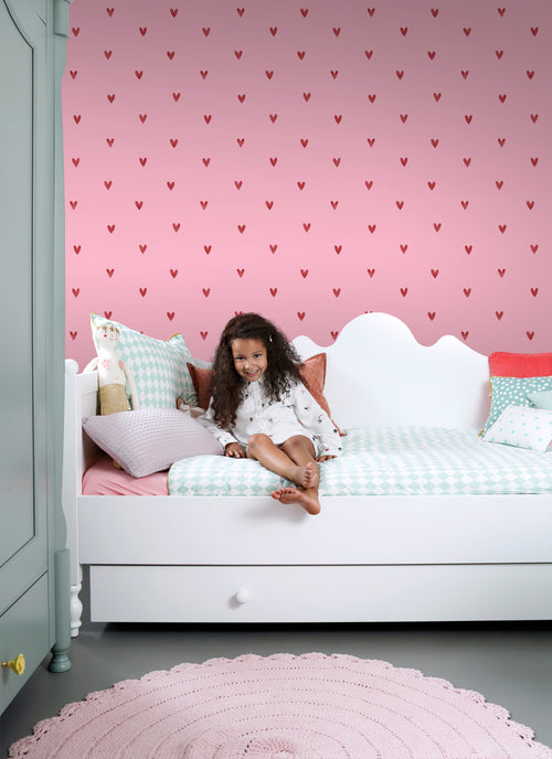 ESTAhome behang hartjes roze en rood - 50 x 900 cm - 131631
