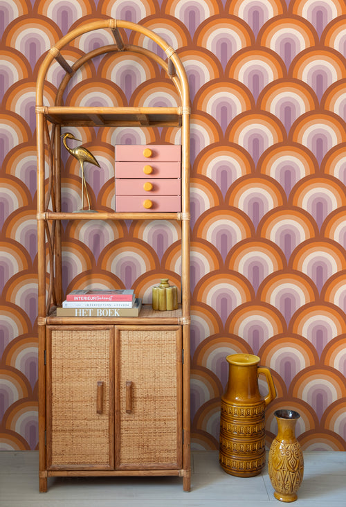 ESTAhome behang art deco bogen oranje en paars - 50 x 900 cm - 131772