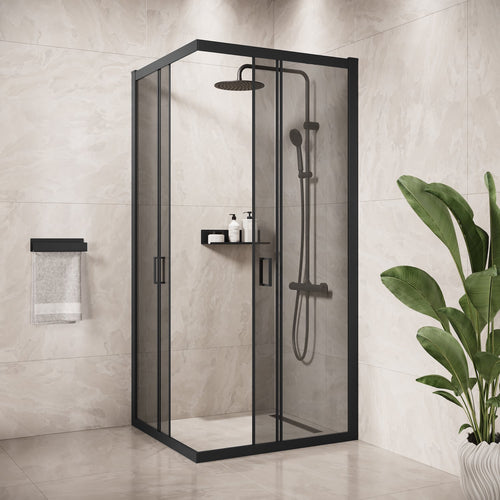 Badplaats Douchecabine Dakota 100 x 100 x 190 cm – Zwart met Rookglas – Douchewand met Schuifdeur