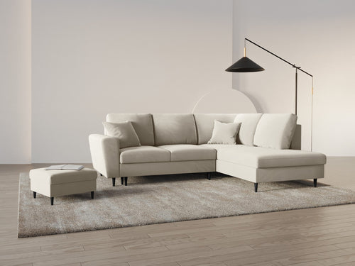 Cosmopolitan Design Converteerbare hoekbank rechts met opbergdoos Kyoto 5-zits, flueel lichtbeige - 194x243x88cm