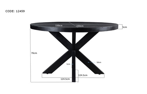 Livingfurn - Eetkamertafel Kala Round Black - Spider Leg - Mango Hout Gecoat Staal - 150 cm - Zwart - vtwonen shop