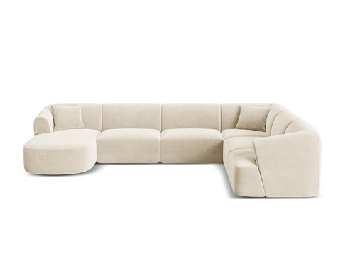 Cosmopolitan Design Modulaire panoramische hoekbank links Campi 7-zits, flueel lichtbeige - 255x330x70cm