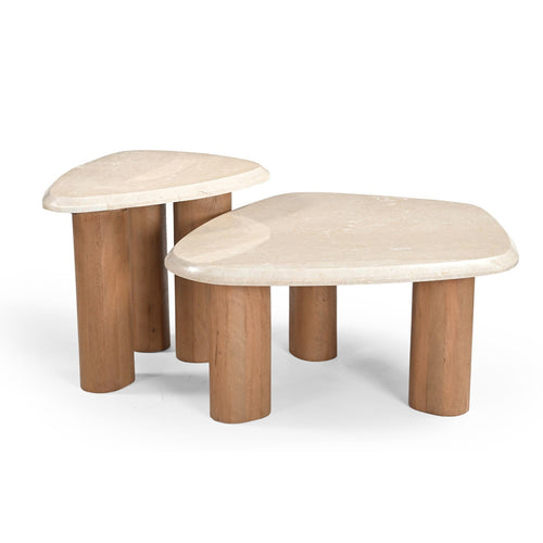 Starfurn Bijzettafel Nuvé - Organisch Hout/Marmer - 60x45x46cm