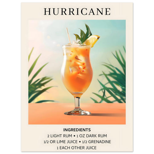 Artfulprints  Hurricane cocktail - Ingrediënten   poster 30x40 cm - vtwonen shop