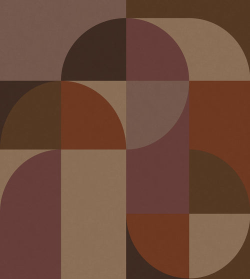 ESTAhome fotobehang cirkels in Bauhaus stijl bruin, paars en terracotta - 2.5 x 2.79 m - 159644