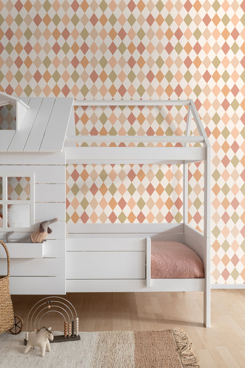 ESTAhome behang ruitjes roze, terracotta en groen - 50 x 900 cm - 131763