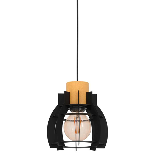 EGLO hanglamp Stillington 1 - e27 - 88 cm - zwart/bruin - hout/staal