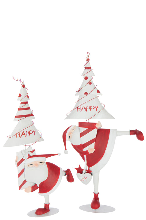 J-Line figuur Kerstman Boom - ijzer - kerstrood/wit - large -  LED lichtjes - vtwonen shop