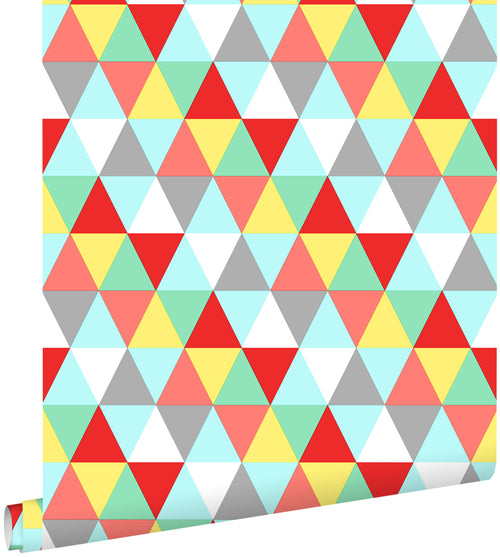 ESTAhome behang driehoekjes rood, geel en blauw - 53 cm x 10.05 m - 138715