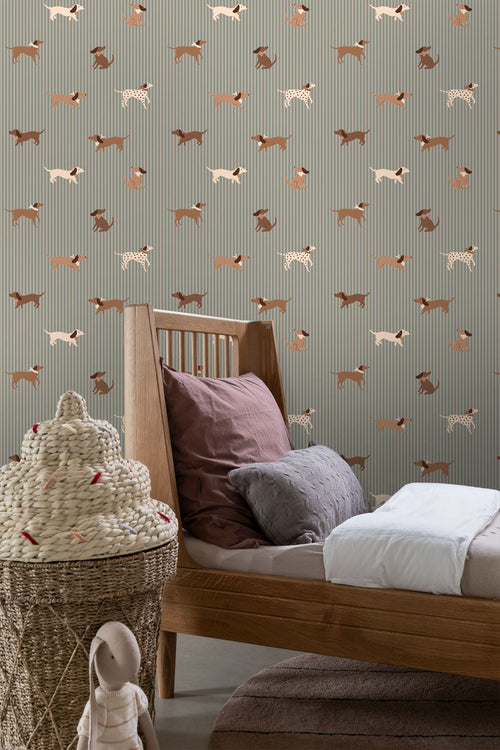 ESTAhome behang honden vergrijsd blauw - 50 x 900 cm - 131904