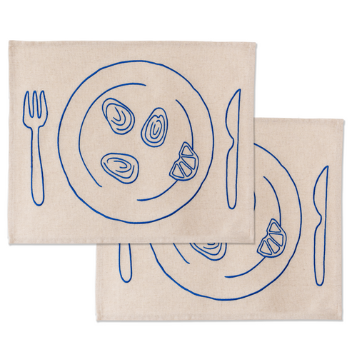 Kulu Club placemats - bord met oesters - linnenmix - set van 2 - vtwonen shop