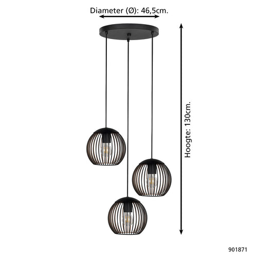 EGLO hanglamp Almanzora - e27 - ø 46.5 cm - zwart/koper