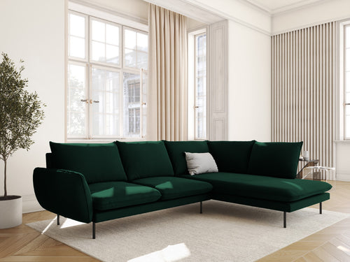 Cosmopolitan Design rechter hoekbank Vienna 6-zits, flueel, flessengroen - 185x275x95cm