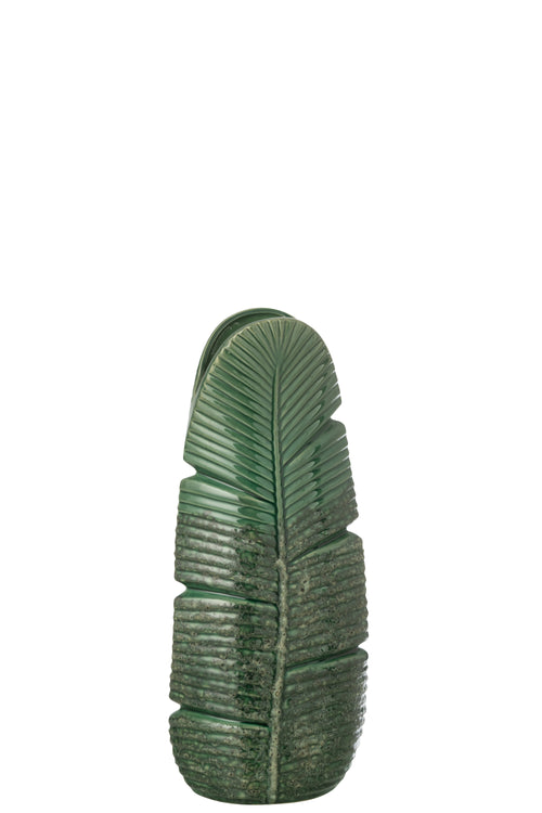 J-Line vaas Blad - steengoed - groen - small