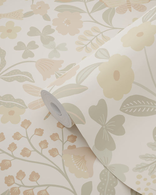 ESTAhome behang bloemen en vogels beige, groen en zacht roze - 53 cm x 10.05 m - 139867