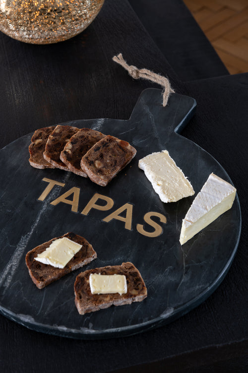 J-Line snijplank Tapas Rond Marmer - steen - zwart/goud