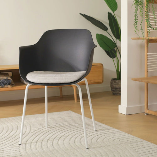 Nolon Nora-Liz Eetkamerstoel Zwart - Beige Kussen - Witte Poten - vtwonen shop