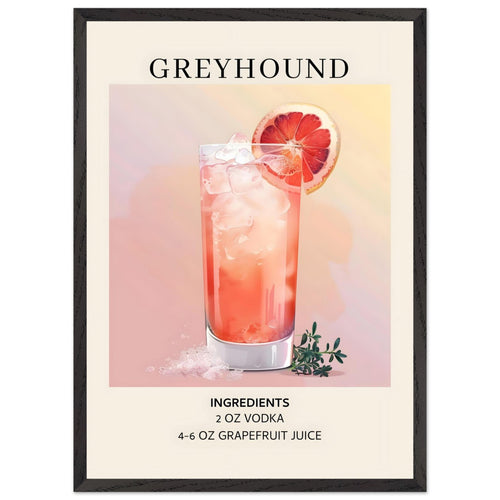 Artfulprints Poster met Lijst Greyhound cocktail - Ingrediënten   - 50x70 cm - Roze