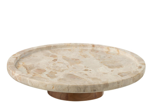 J-Line plateau Draaiend Rond Marmer - steen - beige/naturel