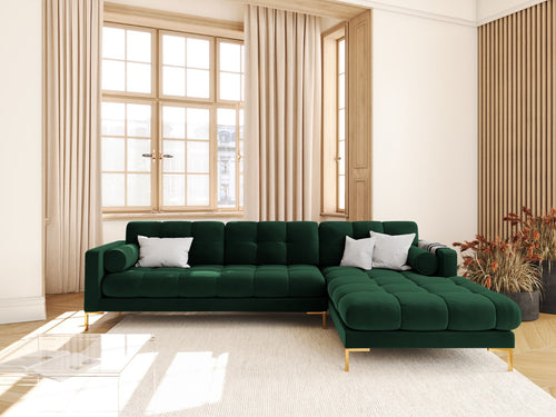 Cosmopolitan Design rechter hoekbank Bali 5-zits, flueel, flessengroen - 185x293x75cm