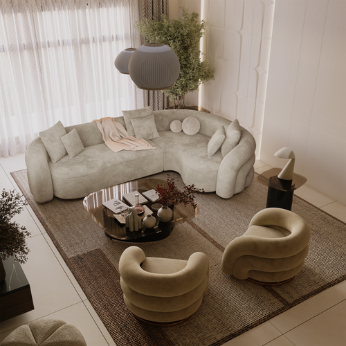 Sia Home - Hoekbank rechts VICTORIA - Fluweel met structuur - Mol - 290cm