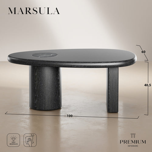 Premium Interiors - Salontafel MARSULA - multiplex en marmer zwart marmer en zwarte voet 100cm